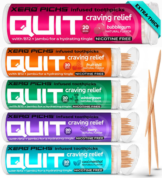 Xero Picks Infused Flavored Toothpicks to Help Quit Smoking - Nicotine Free (Variety Pack, 20 Count (Pack of 5)) Non-GMO Kosher Vegan