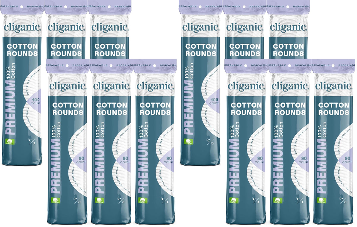 Cliganic Premium 100% Cotton Makeup Remover Pads 540 Count, (Pack of 6)
