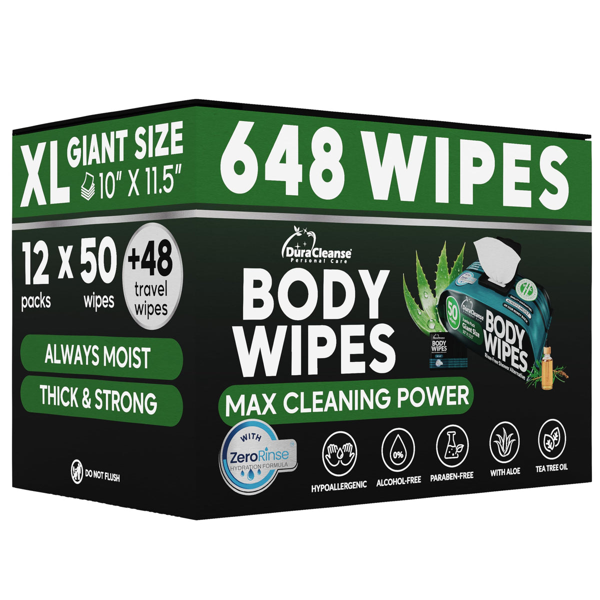 XL Body Wipes for Adults Bathing No Rinse - Shower Wipes & Bath - 50 Ct + 4