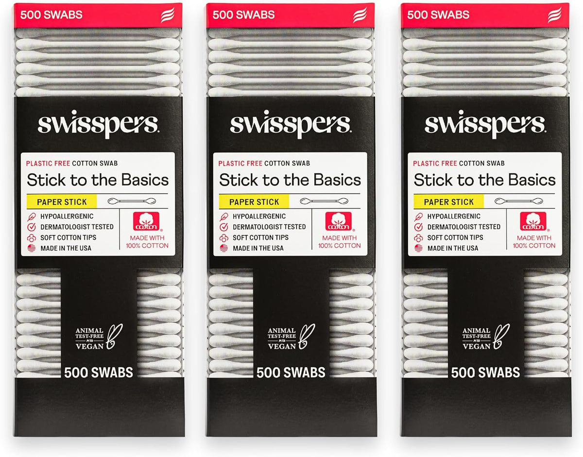 Swisspers Stick to The Basics Biodegradable Cotton Swabs (Pack of 3)