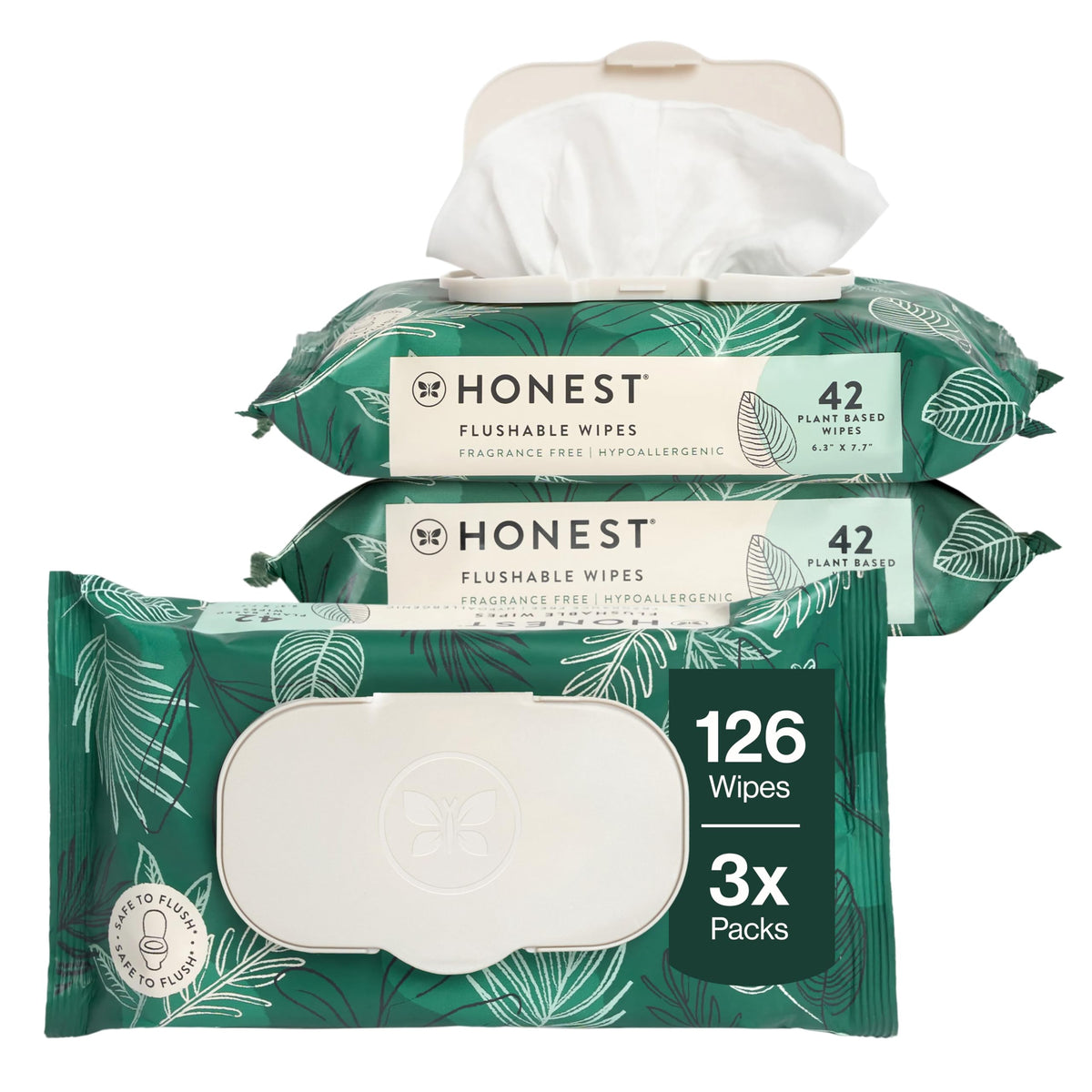 The Honest Company Flushable Wipes, Hypoallergenic, Tropical Leaves, 336ct