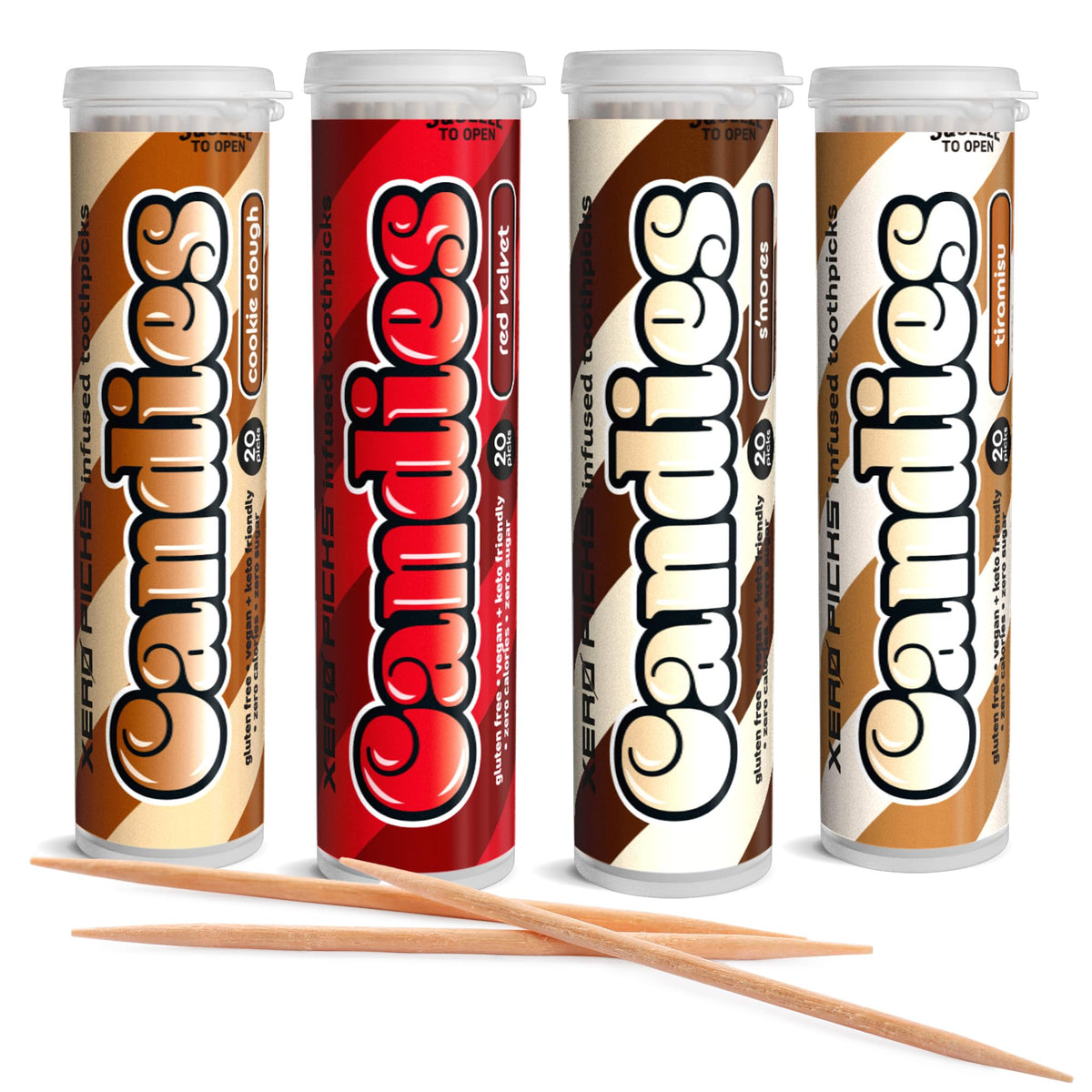 Xero Picks Candies - Infused Flavored Toothpicks (Candies Variety, 5 Pack - 100 Picks) Bubblegum, Pina Colada, Orange Creamsicle, Cotton Candy, Snow Cone and Candy Cane