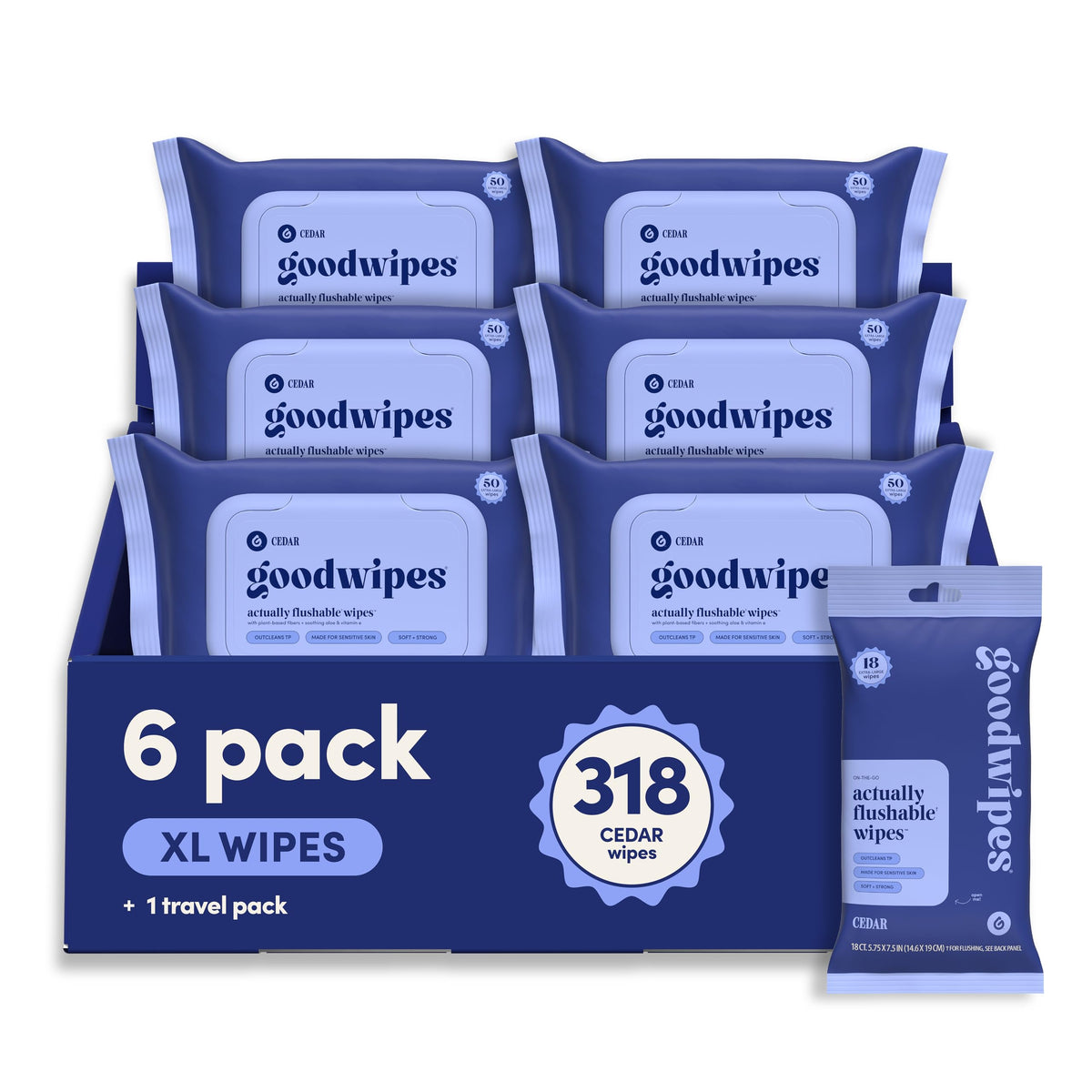 goodwipes Flushable Wipes - Rosewater, 318 Wipes (6 Pack + 1 Travel Size)