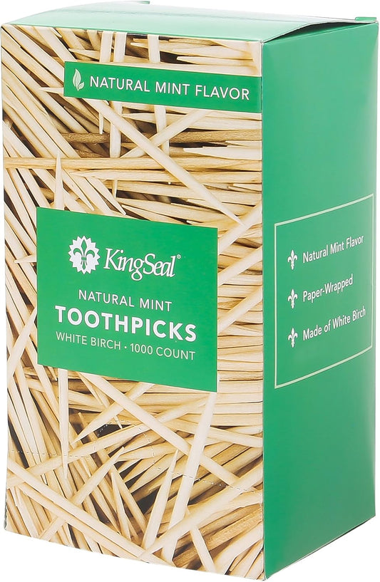 4,000 Count | KingSeal Individually Paper Wrapped MINT Flavored Birch Toothpicks, Eco-Friendly and Compostable, 2.5", Bulk Pack - 4 Boxes x 1000