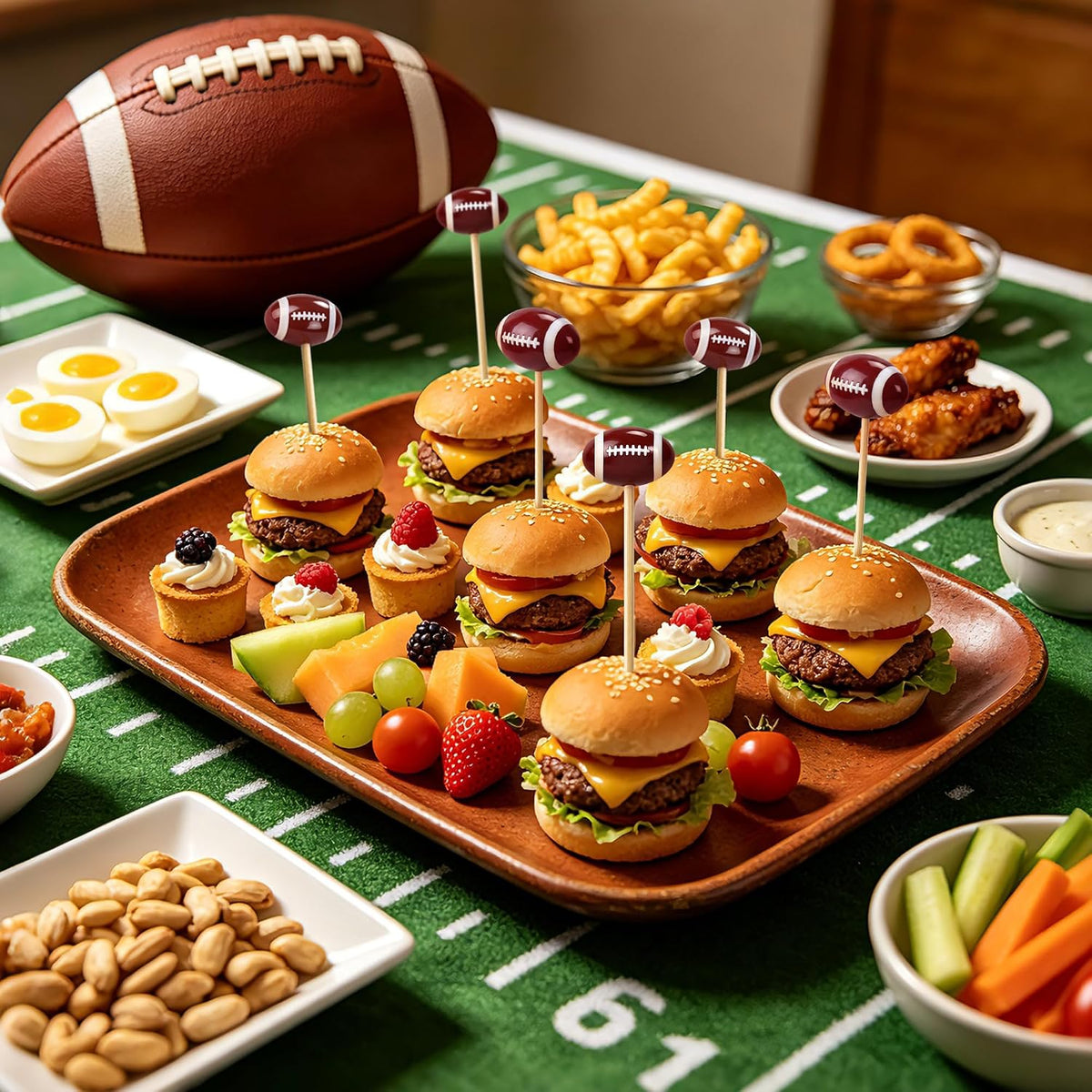50 Pcs 3D Football Toothpicks 4.7 Inch Decorative Cocktail Picks