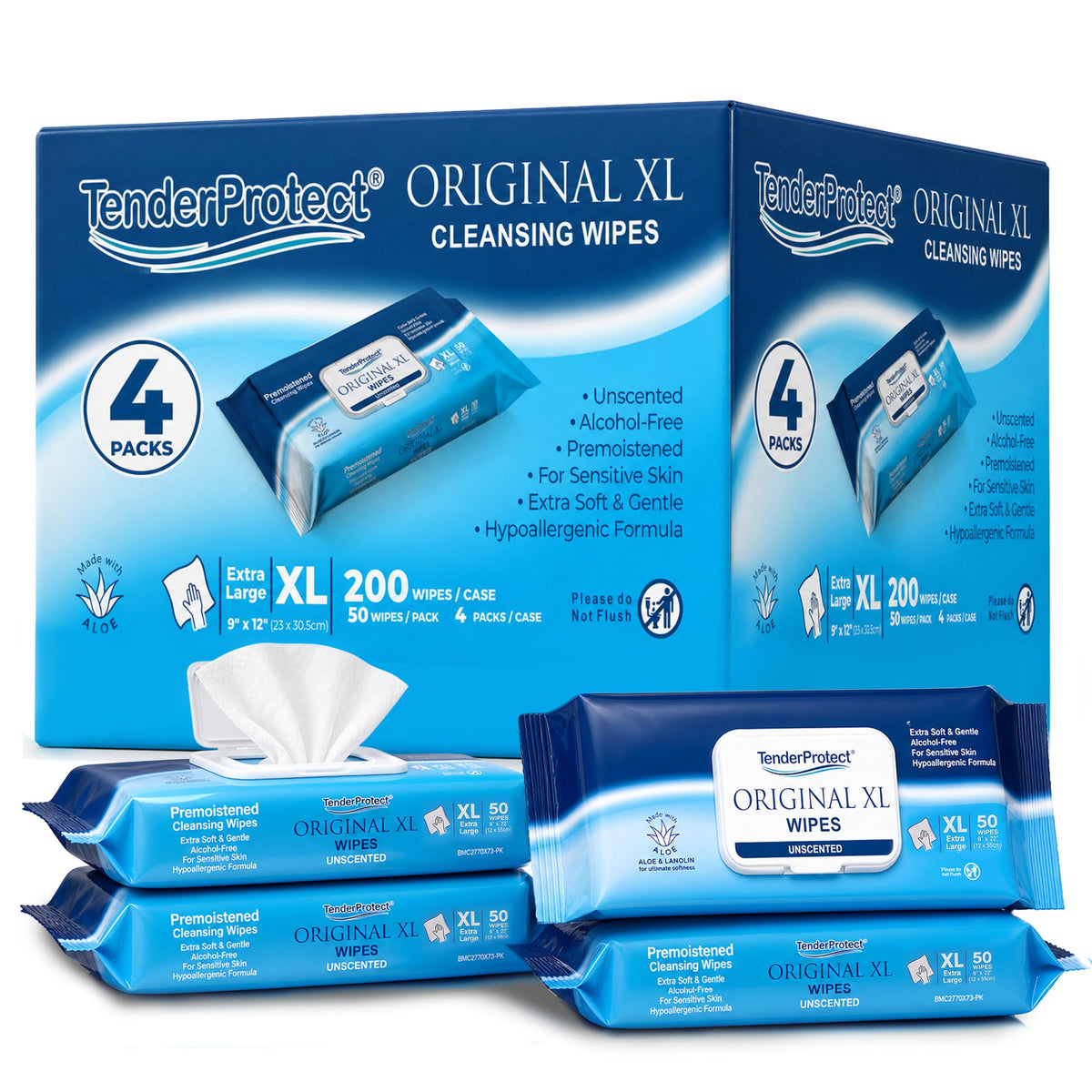 TenderProtect Original XL Incontinence Wipes for Adults with Aloe, 600 Count