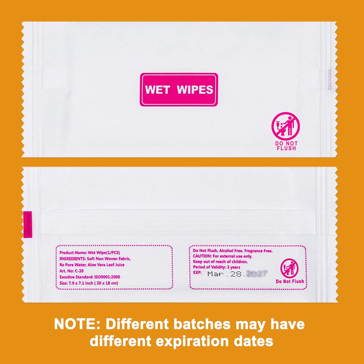 100 Pack Wet Wipes Individually Wrapped, Individual Hand Wipes