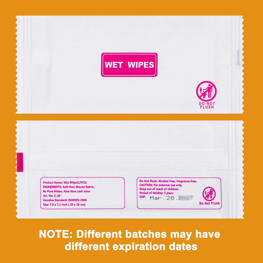100 Pack Wet Wipes Individually Wrapped, Individual Hand Wipes