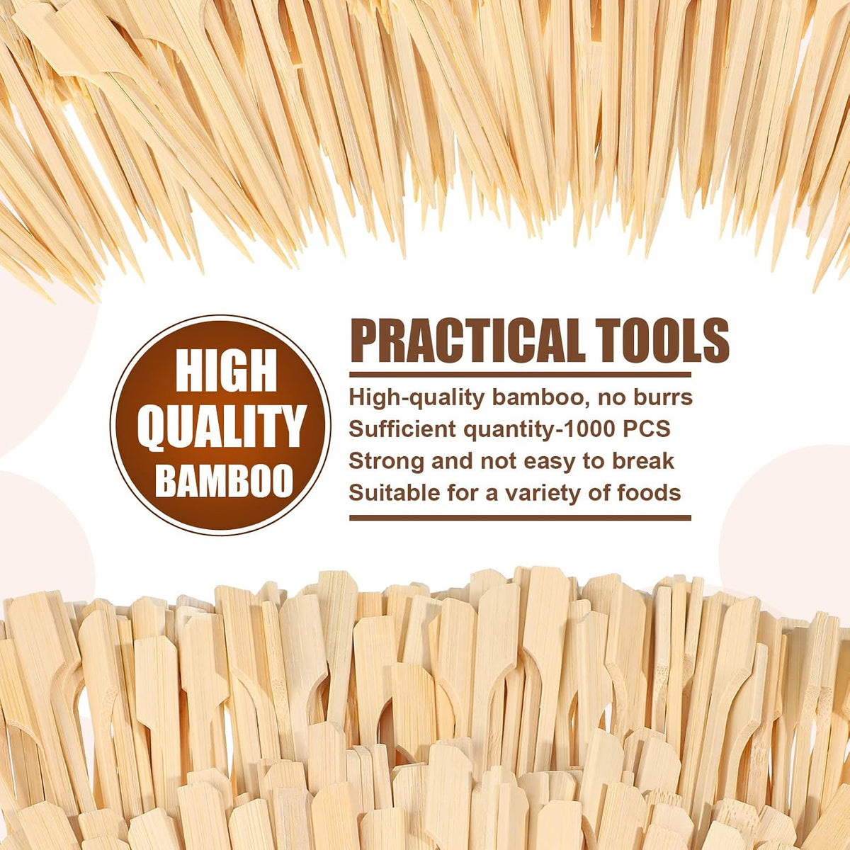 Chengu 1000 Pcs Bamboo Skewers 3.5 Inch Paddle Wooden Sticks
