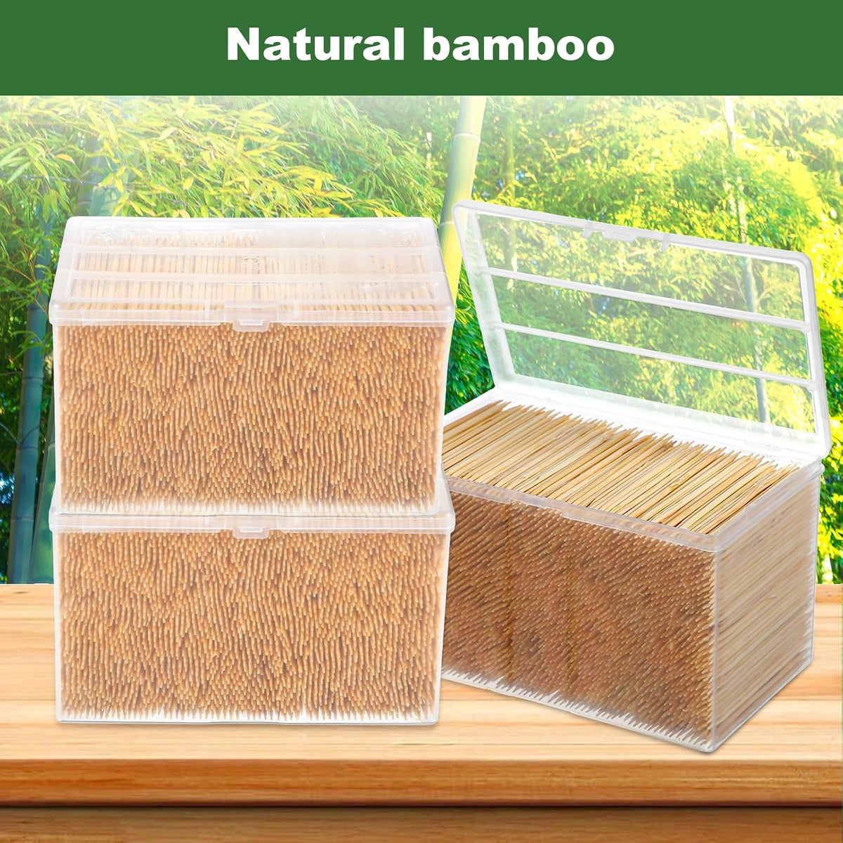 12000 Pcs Bamboo Wooden Toothpicks Wood Round Double Sided Toothpicks with Clear Plastic Storage Box for Appetizers Food Barbecue Fruit Teeth Cleaning Party