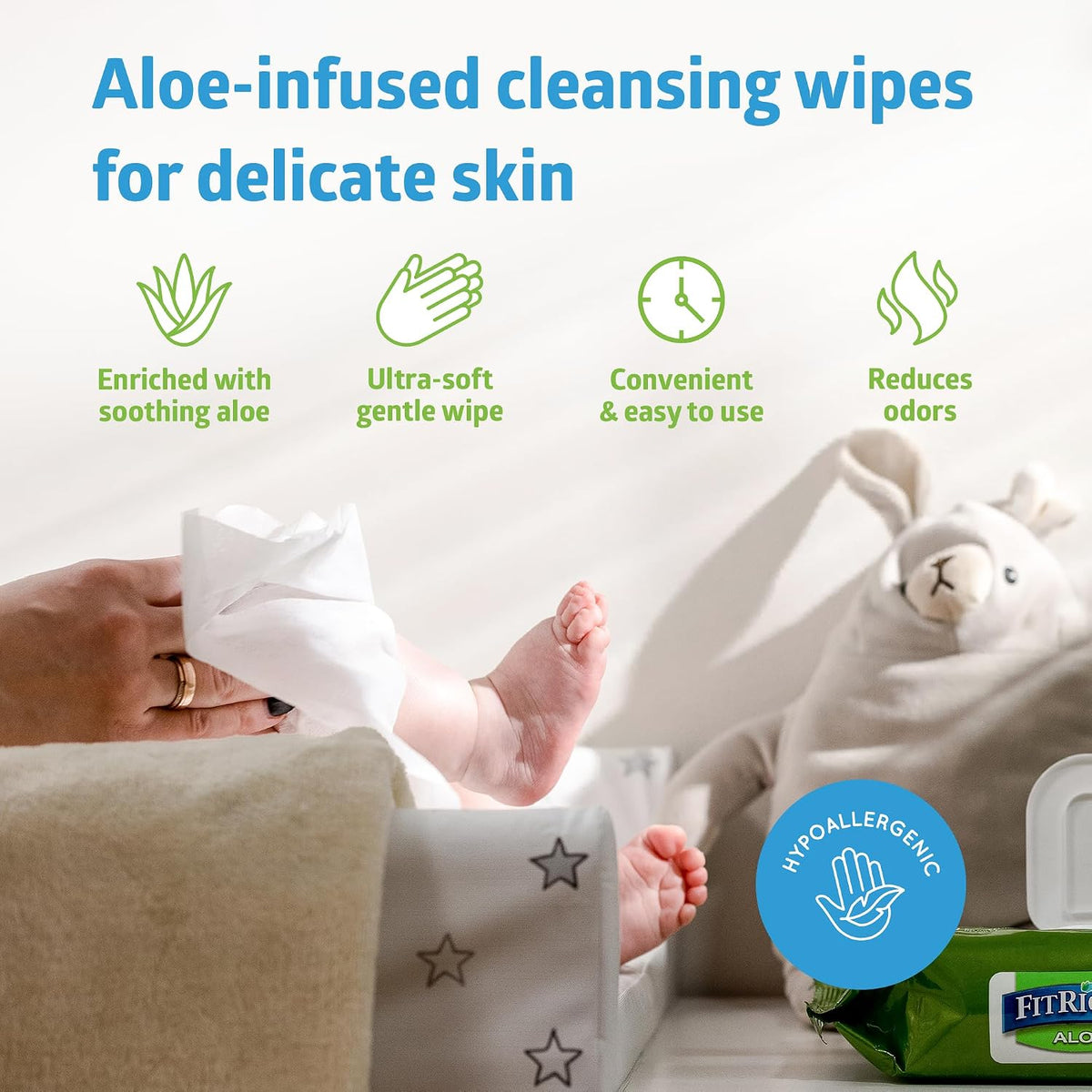 FitRight Aloe Personal Cleansing Cloth Wipes, Scented, 576 Count, 8 x 12 inch Adult Large Incontinence Wipes