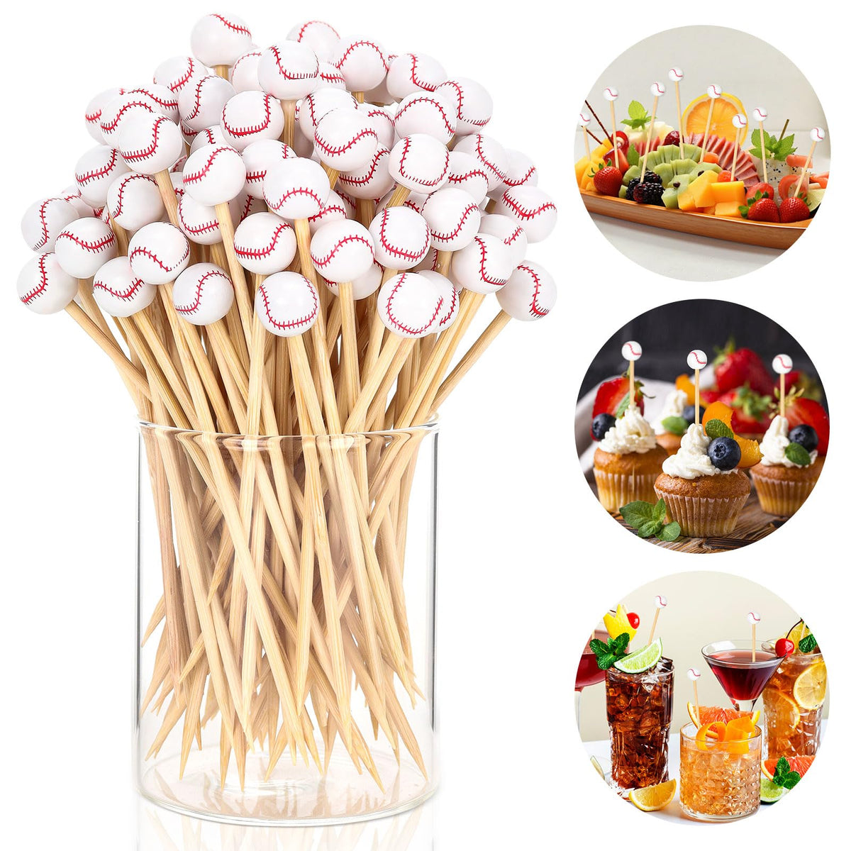 50 Pcs Football Toothpicks, 4.72 Inch Football Cocktail Picks for Appetizers, Long Bamboo Toothpicks, Decorative Toothpicks Skewers for Holiday Birthday Party Decorations (Football 3D)