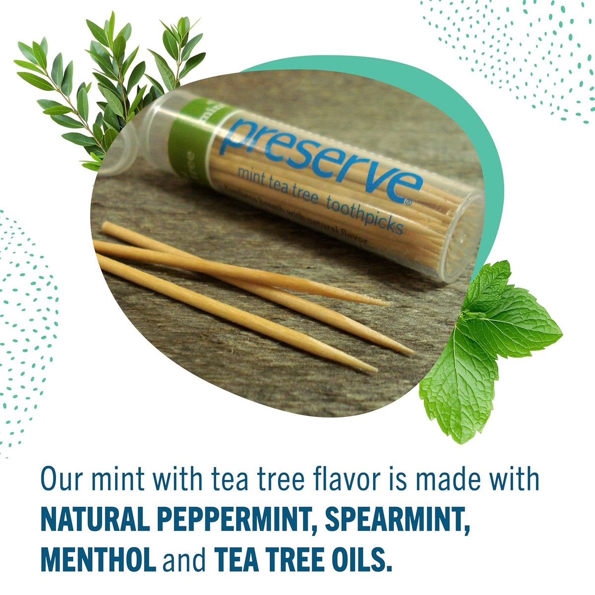 Preserve Mint Tea Tree Flavored Toothpicks, USA-Grown, 24-Pack (840 Picks)