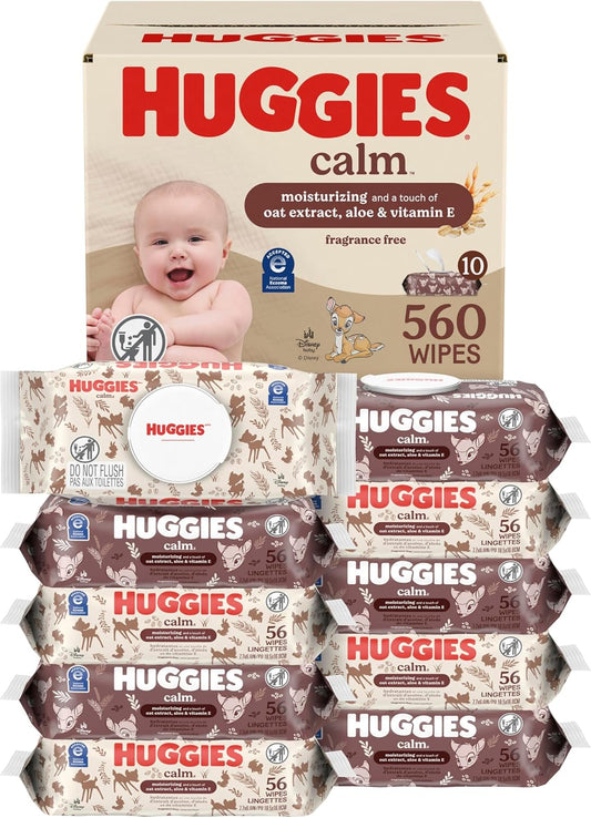 Huggies Calm Baby Wipes, Unscented, 10 Packs, 560 Wipes