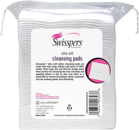 Swisspers Premium Facial Cleansing Pads, XL, White (Pack of 6)