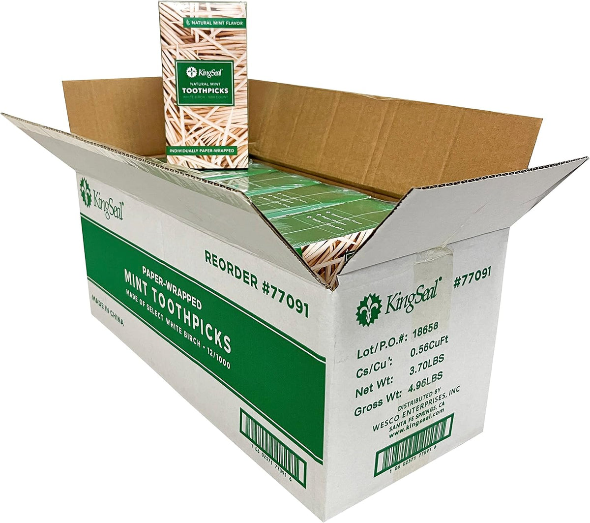 4,000 Count | KingSeal Individually Paper Wrapped MINT Flavored Birch Toothpicks, Eco-Friendly and Compostable, 2.5", Bulk Pack - 4 Boxes x 1000