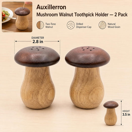 Wooden Toothpick Holder Dispenser Walnut Wood Mushroom Toothpick Box