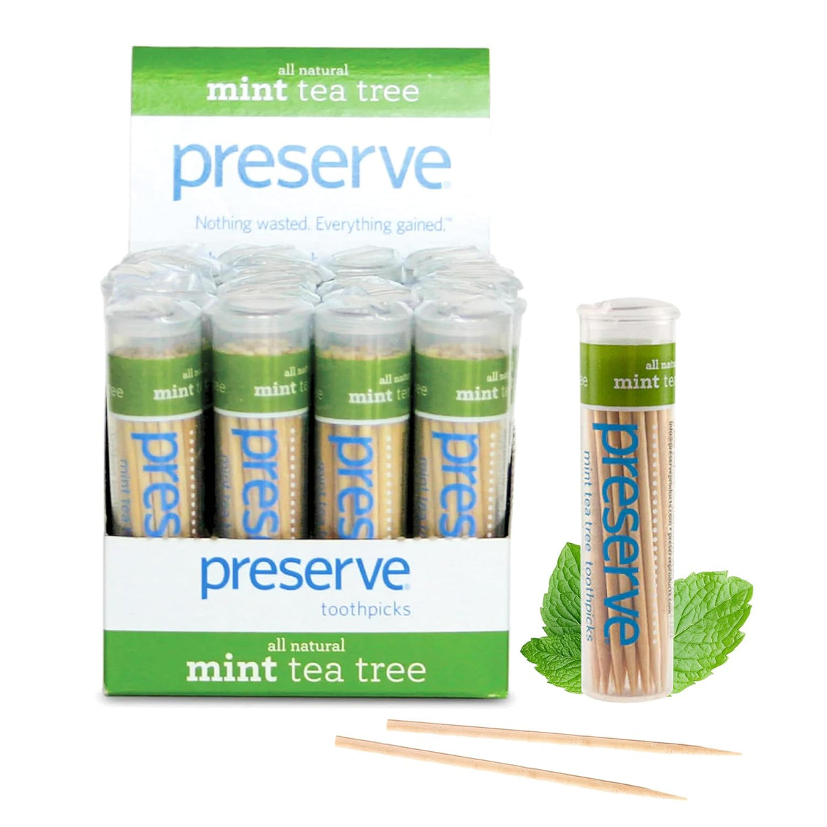 Preserve Mint Tea Tree Flavored Toothpicks, USA-Grown, 24-Pack (840 Picks)