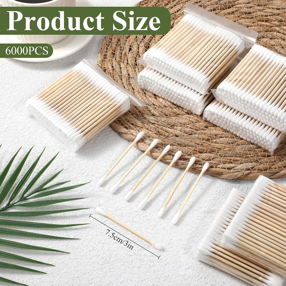SHENLIU Bamboo Cotton Swabs 6000 Count, Natural Organic Cotton Buds for Ear