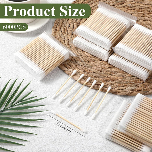 SHENLIU Bamboo Cotton Swabs 6000 Count, Natural Organic Cotton Buds for Ear