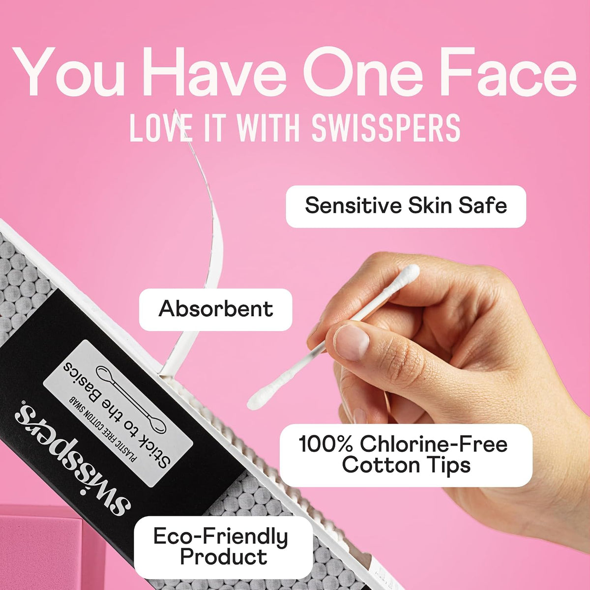 Swisspers Stick to The Basics Biodegradable Cotton Swabs (Pack of 3)
