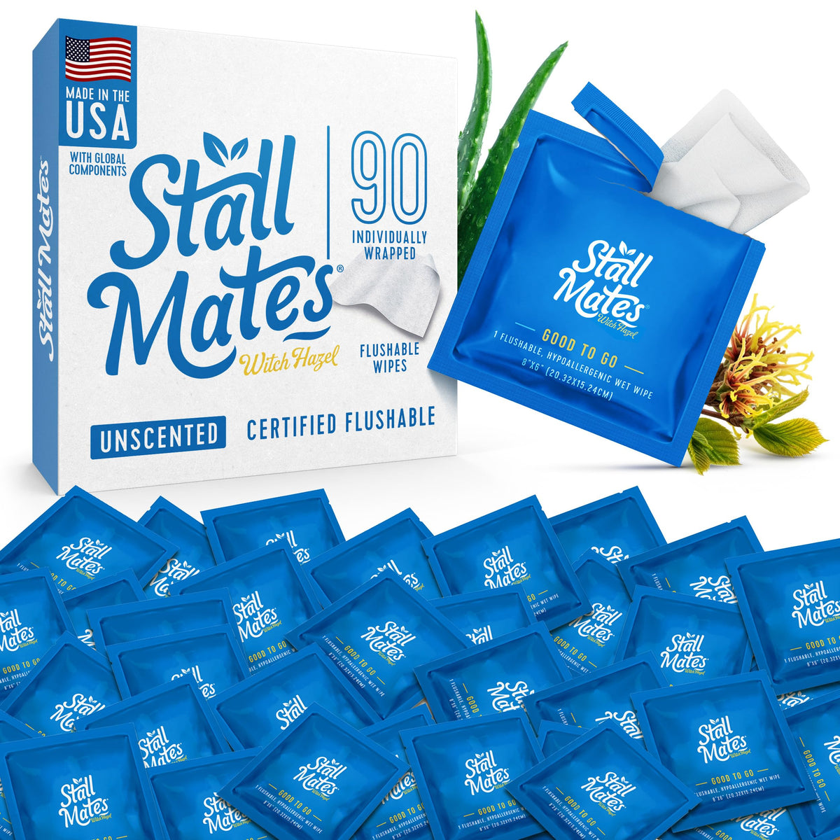 Stall Mates Flushable Wipes, Individually Wrapped, Unscented, 30 Count