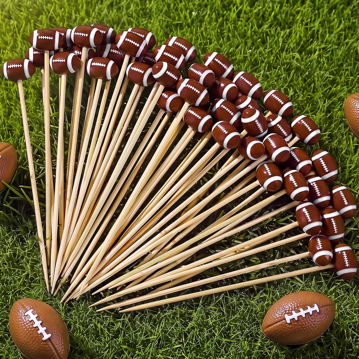50 Pcs 3D Football Toothpicks 4.7 Inch Decorative Cocktail Picks