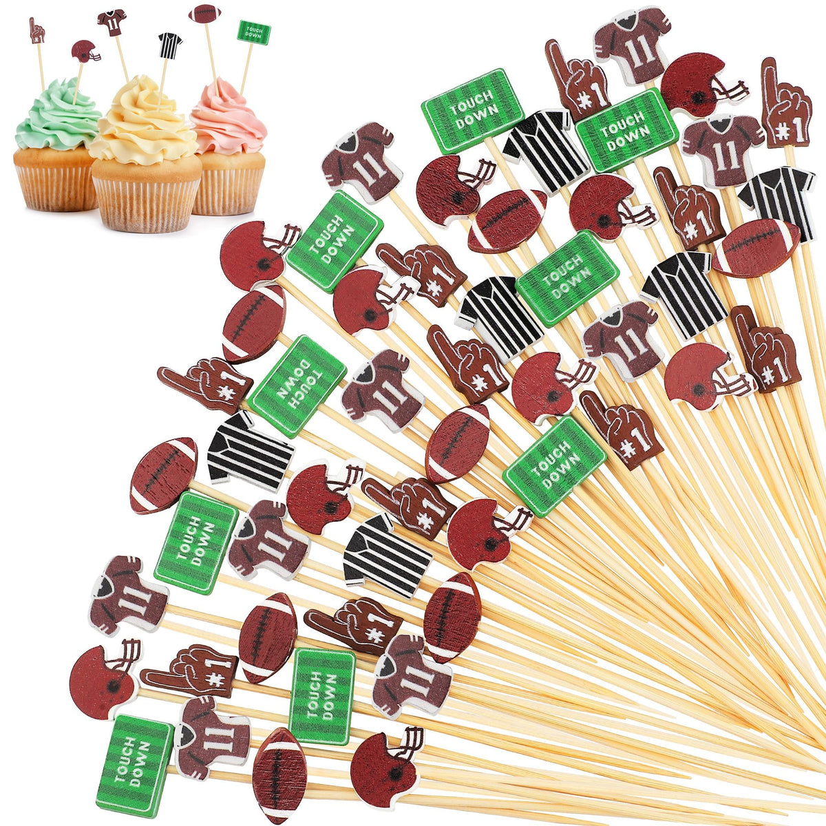Aodaer 200 Pieces Oktoberfest Wooden Cocktail Picks Appetizer Fruits Bamboo Toothpicks Decorative Cocktail Sticks with Bavarian Flag for Fruits Dessert Appetizer Party Supplies