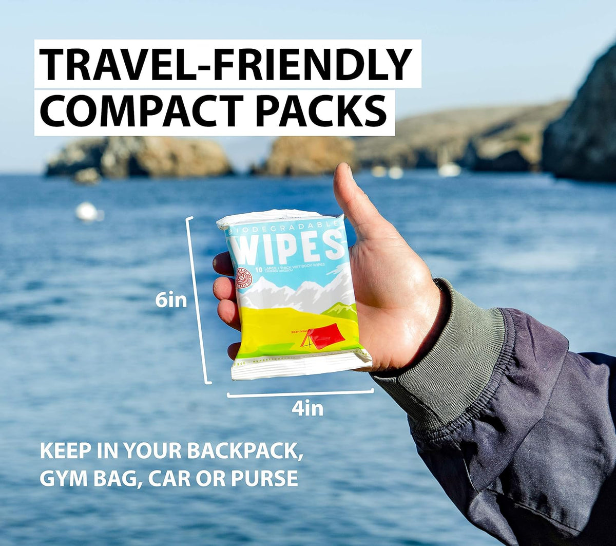 Bar-D Biodegradable Body Wipes with Tea Tree Oil & Aloe Vera - Refreshing Shower Wipes Great for Camping, Hiking, Post Workout and Travel (3-Pack, 10 Wipes/Pack)