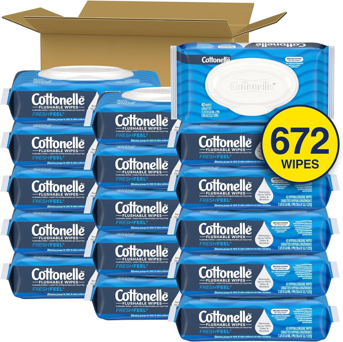 Cottonelle Fresh Feel Flushable Wipes, 16 Packs, 42 Wipes per Pack