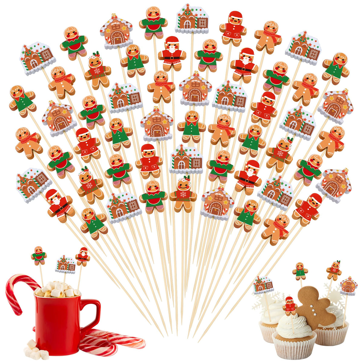 Aodaer 200 Pieces Oktoberfest Wooden Cocktail Picks Appetizer Fruits Bamboo Toothpicks Decorative Cocktail Sticks with Bavarian Flag for Fruits Dessert Appetizer Party Supplies
