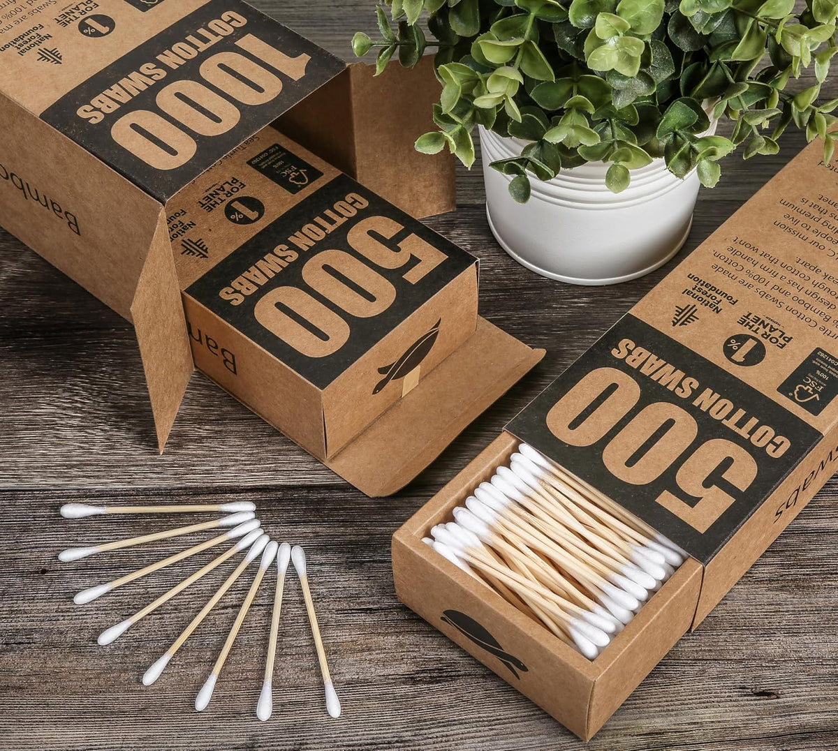 Sea Turtle Bamboo Cotton Swabs (1000 Count) - Vegan, Eco Friendly, Organic, Double Tips, Wooden Ear Sticks, All Natural 100% Biodegradable Cotton Buds