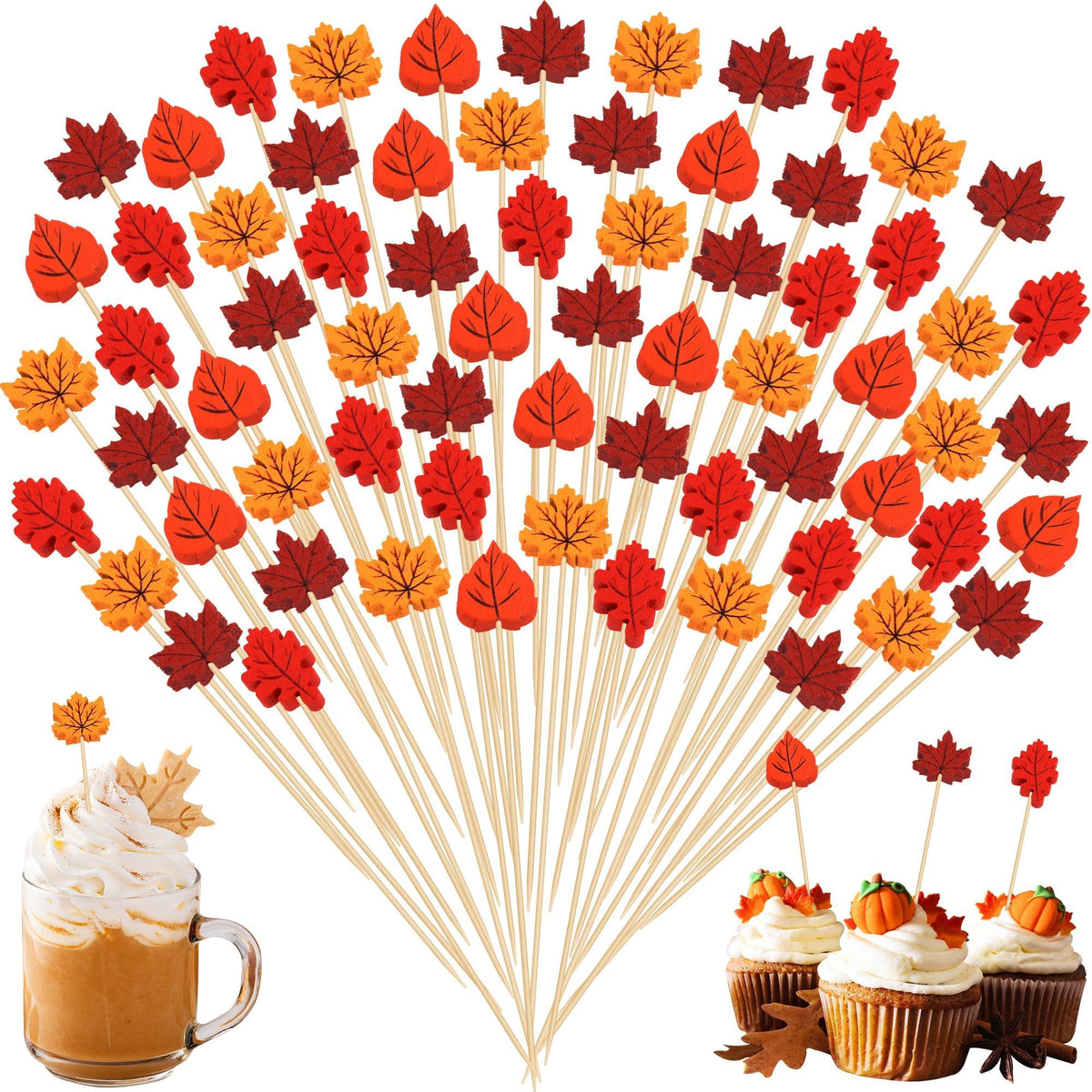 Aodaer 200 Pieces Oktoberfest Wooden Cocktail Picks Appetizer Fruits Bamboo Toothpicks Decorative Cocktail Sticks with Bavarian Flag for Fruits Dessert Appetizer Party Supplies