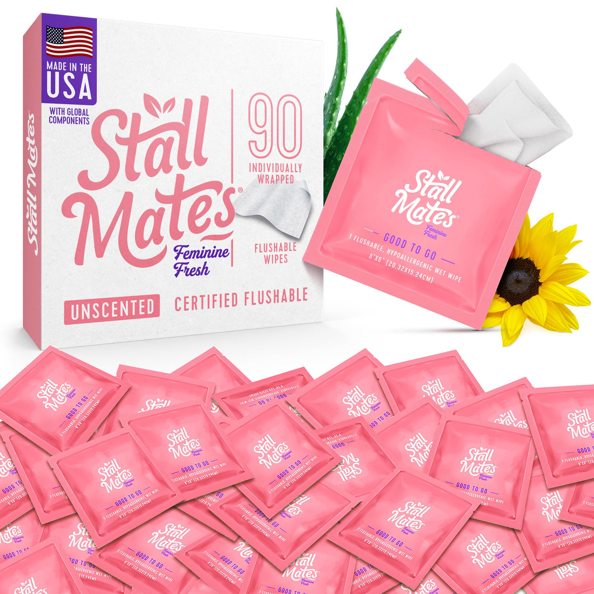 Stall Mates Flushable Wipes, Individually Wrapped, Unscented, 30 Count